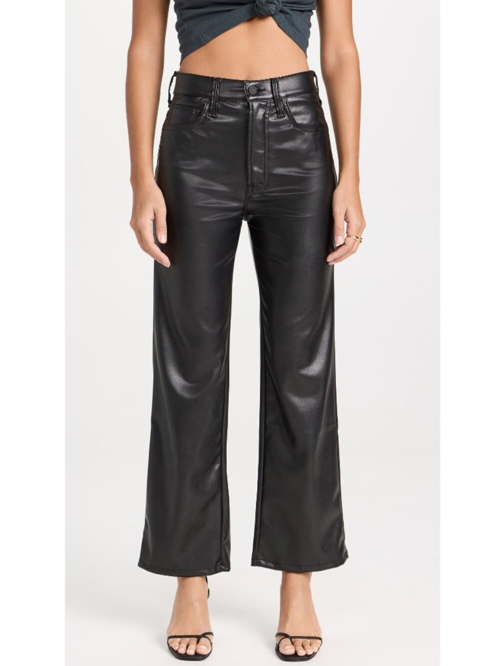 NWT Mother Rambler Ankle in Wax On Wax Off Black Faux Leather Stretch Pants 27